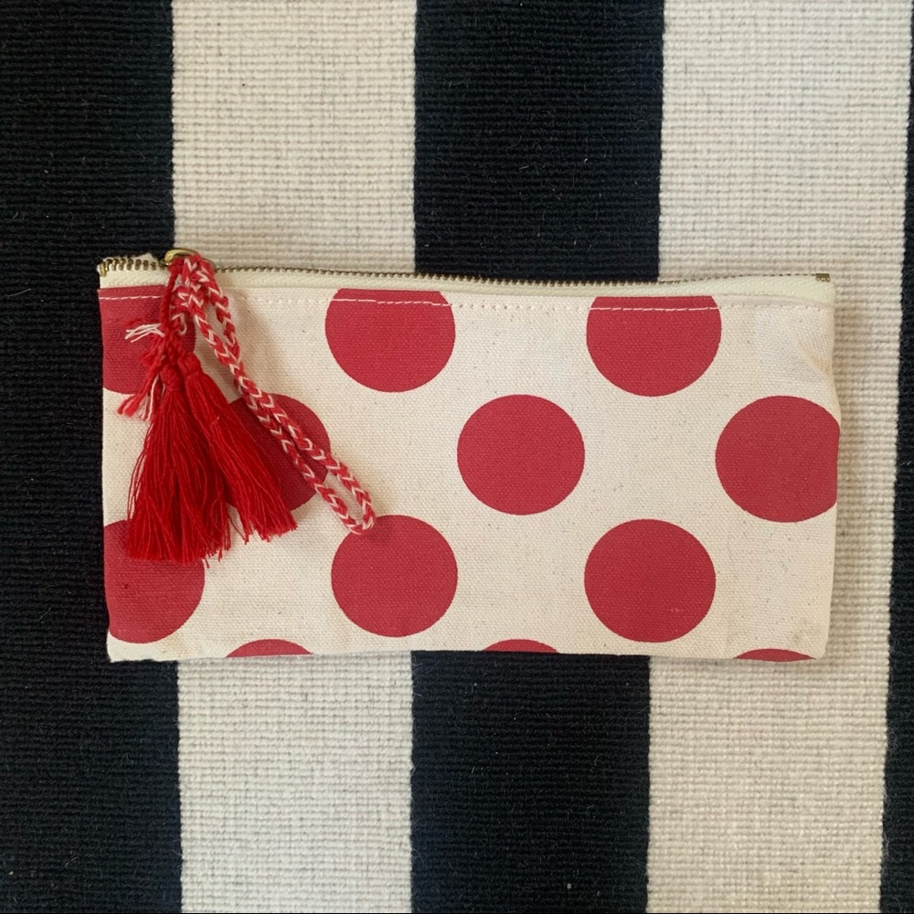 Small Cotton Canvas Red Dotty Pouch/Makeup Case